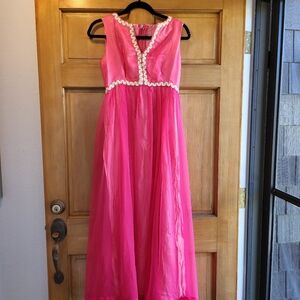 Vintage 70's Hot Pink Chiffon Maxi Sleevless Dress with Sequins
